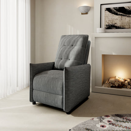 Chenille Fabric Recliner Chair for Adults - Manual Push Back Reclining Sofa with Sturdy Metal Frame, Overstuffed High-Density Foam, Adjustable Footrest for Living Room, Home Theater (Gray)