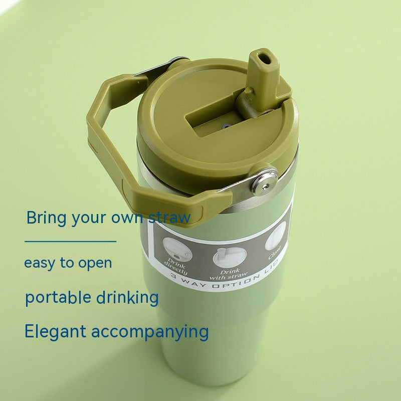 Portable Car Cup Stainless Steel Cup Travel Sports Water Bottle With Handle Cover Coffee Tumbler Cup - Eloy Royal