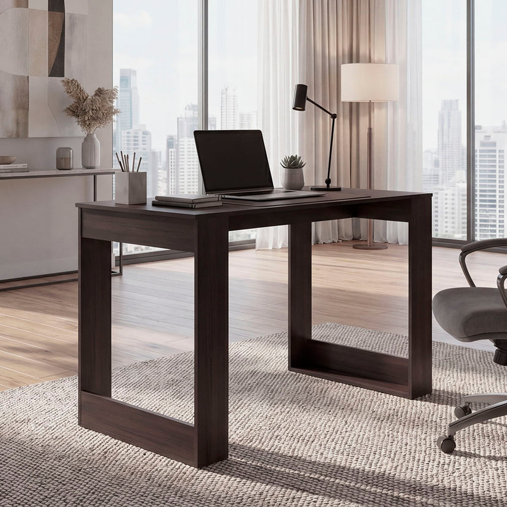 Weston Modern Home Office Writing Desk with Storage Shelves Dark Brown