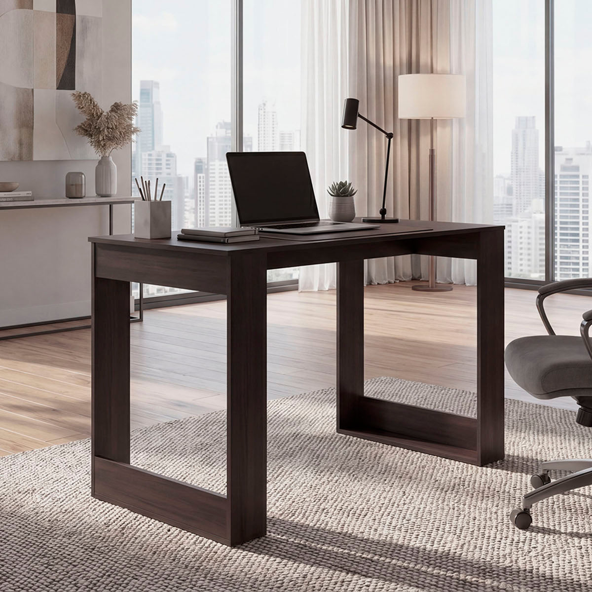 Weston Modern Home Office Writing Desk with Storage Shelves Dark Brown