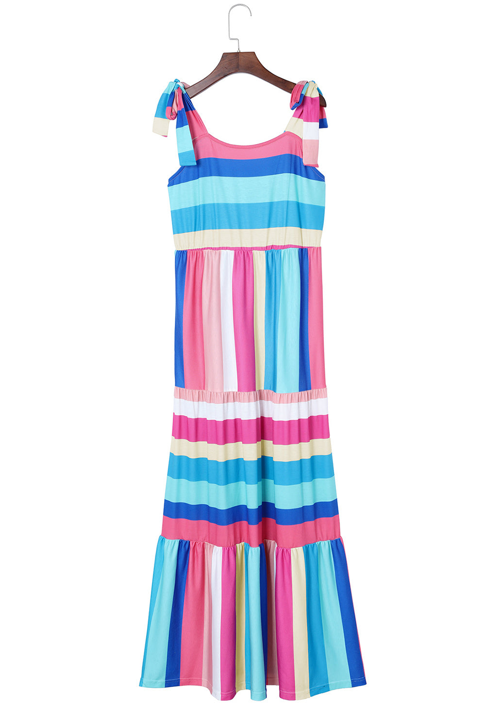 Multicolor Striped Print Bow Knot Straps Sleeveless Maxi Dress - Eloy Royal