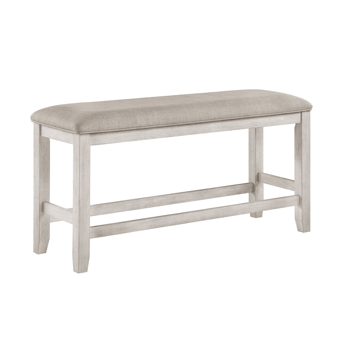 Modern Farmhouse Counter Height Dining Bench Antique White Finish Upholstered Seat Wooden Furniture 1pc
