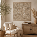 Handcrafted Wooden Wall Art 48 x 48 Inches Large Mandala Carved Wall Decor Decorative Wooden Wall Panel for Living Room, Bedroom, Entryway & Office