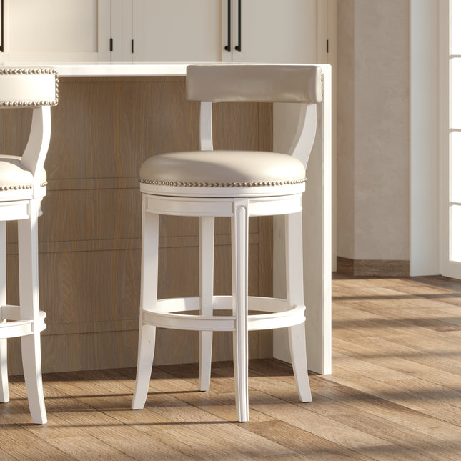 31' Bar Stool, White Wood with Gray Faux Leather Seat and Back, 1PC