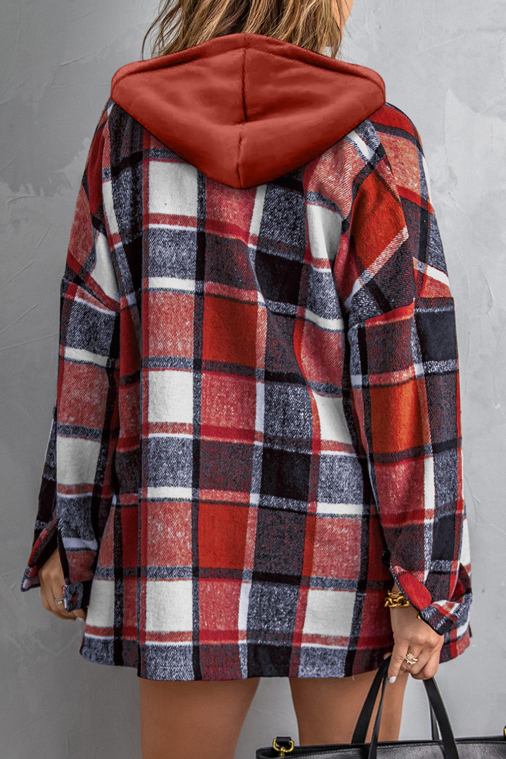 Orange Plaid Button Front Hooded Shacket - Eloy Royal