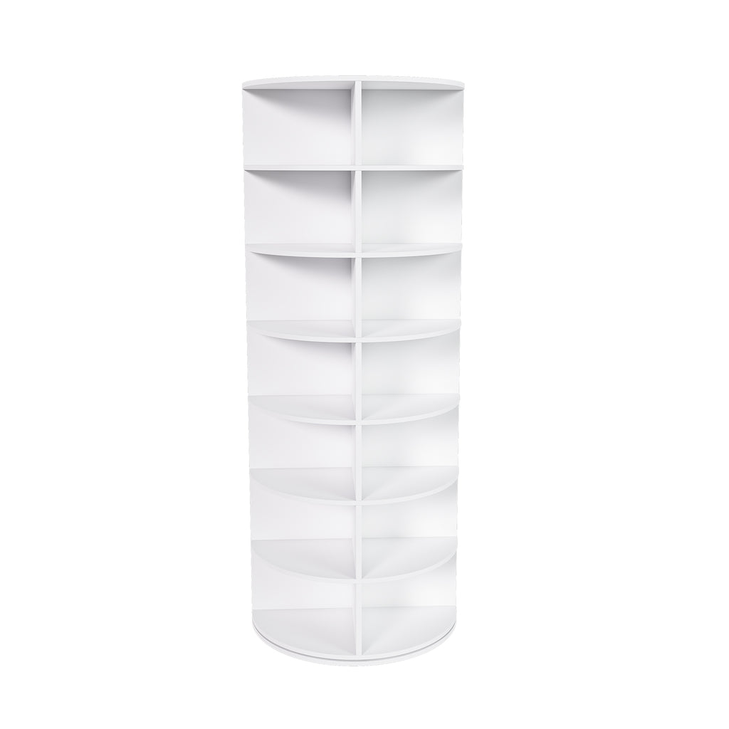 Rotating Shoe Rack Tower, 7-Tier Spinning Storage Rack, Free Standing 360° Revolving Organizer in White with Durable PVC Construction