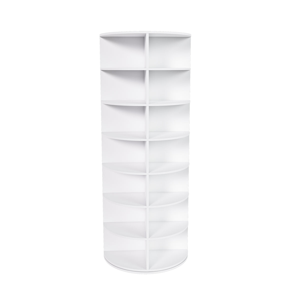 Rotating Shoe Rack Tower, 7-Tier Spinning Storage Rack, Free Standing 360° Revolving Organizer in White with Durable PVC Construction
