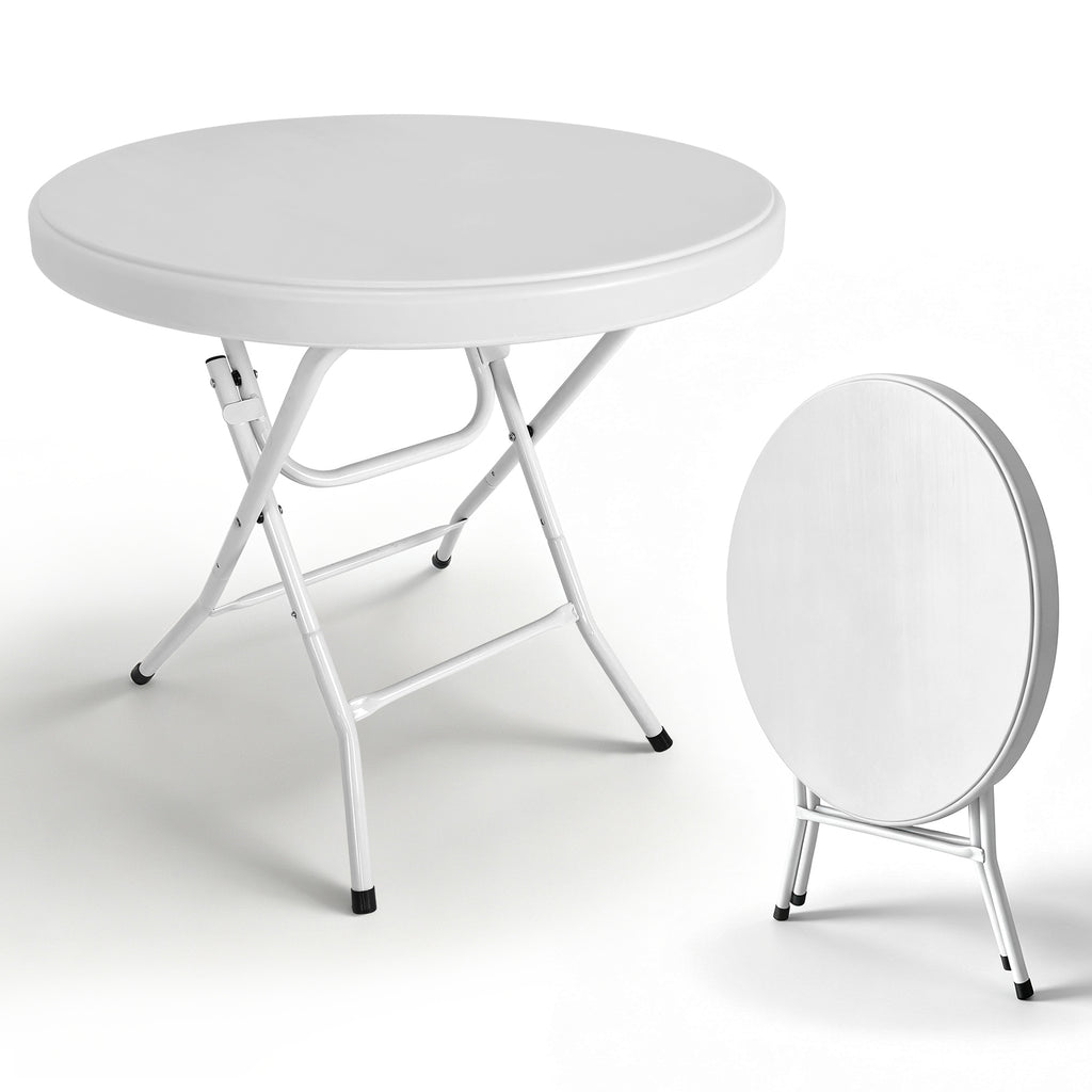 31.5' Round Folding Table, Cocktail Table, Bistro Table, Easy to Set Up for Outdoor Party, Wedding Event, Cafes, Backyard White