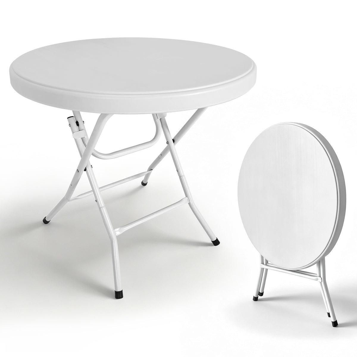 31.5' Round Folding Table, Cocktail Table, Bistro Table, Easy to Set Up for Outdoor Party, Wedding Event, Cafes, Backyard White