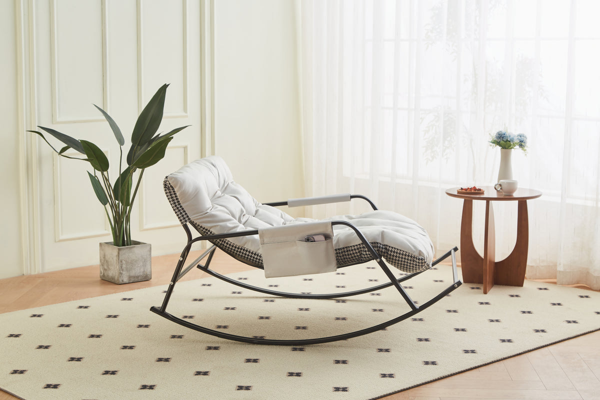 Rocking Chair with Extra-Wide Technical leather Upholstered Gliding Chair Boucle Reclining Chair, Modern Accent Chair for Living Room Nursery Bedroom -white