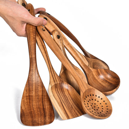 Factory Wholesale Teak Shovel Spoon Seven-piece Set Wooden Non-stick Pan Cooking Shovel Household Cooking Wooden Soup Spoon Kitchenware Set