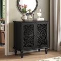 Vintage Hollow-Carved Accent Cabinet, 2-Door Display Storage Sideboard with Symmetrical Floral Design, Adjustable Shelf and Solid Wood Legs for Living Room Entryway (Black)
