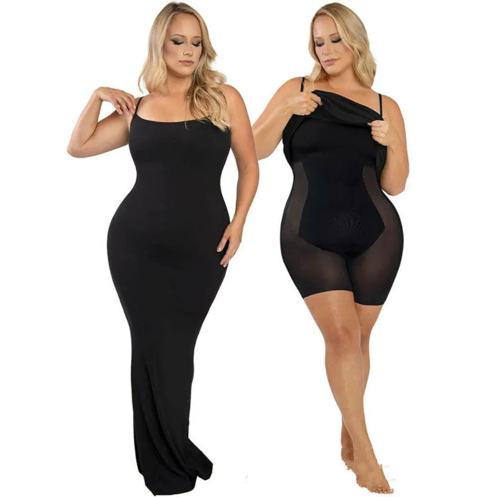 Women's Shapewear Dress Jumpsuit Tummy Tuck Lift Corset Open Crotch Suspender Tight Long Skirt Chest Pad Bodysuit Dress.