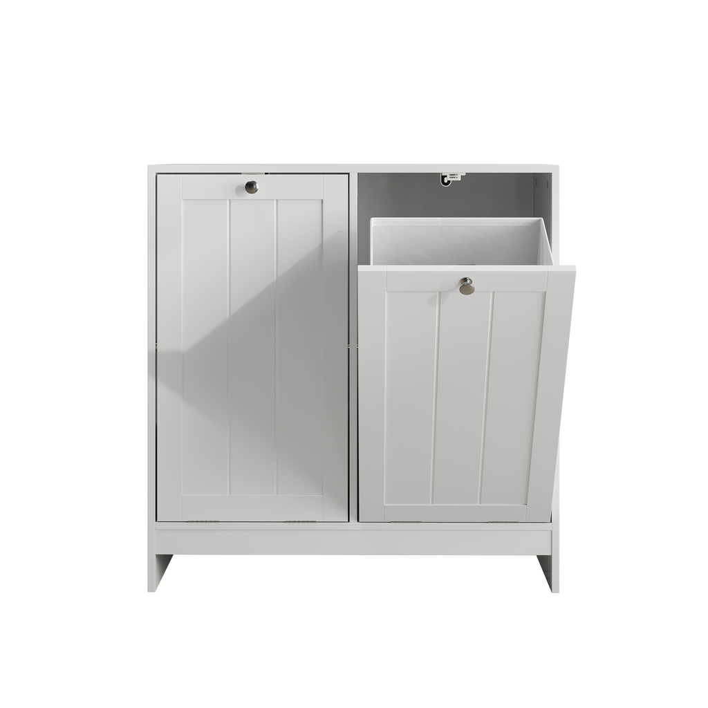 Tilted Laundry Hamper with Removable Basket, Hidden Storage Cabinet, White MDF Home Organizer for Bathroom or Laundry Room