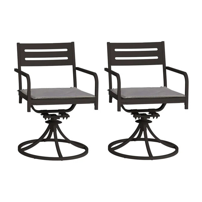 Set of 2 Powder-Coated Steel 360° Swivel Outdoor Dining Chairs with All-Weather Cushions, Black