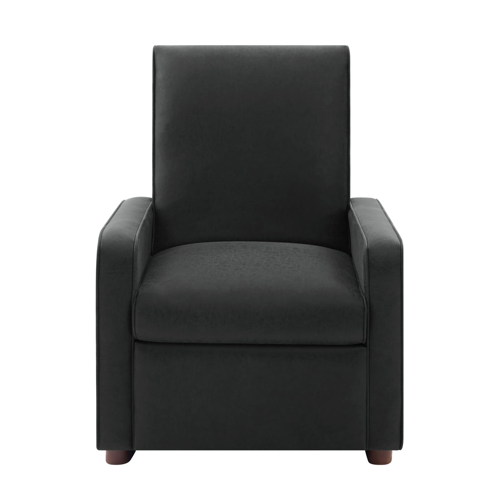 Modern Manual Recliner Chair PU Upholstered 2-Position Recliner with 160° Adjustable Backrest & Walnut Rubber Wood Legs for Living Room, Bedroom and Home Theater, Black