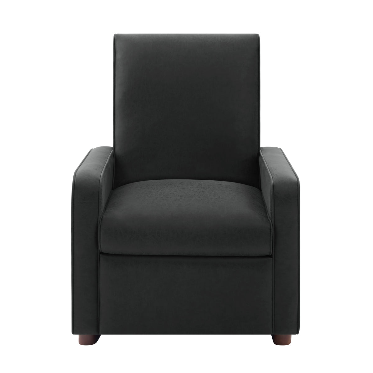 Modern Manual Recliner Chair PU Upholstered 2-Position Recliner with 160° Adjustable Backrest & Walnut Rubber Wood Legs for Living Room, Bedroom and Home Theater, Black