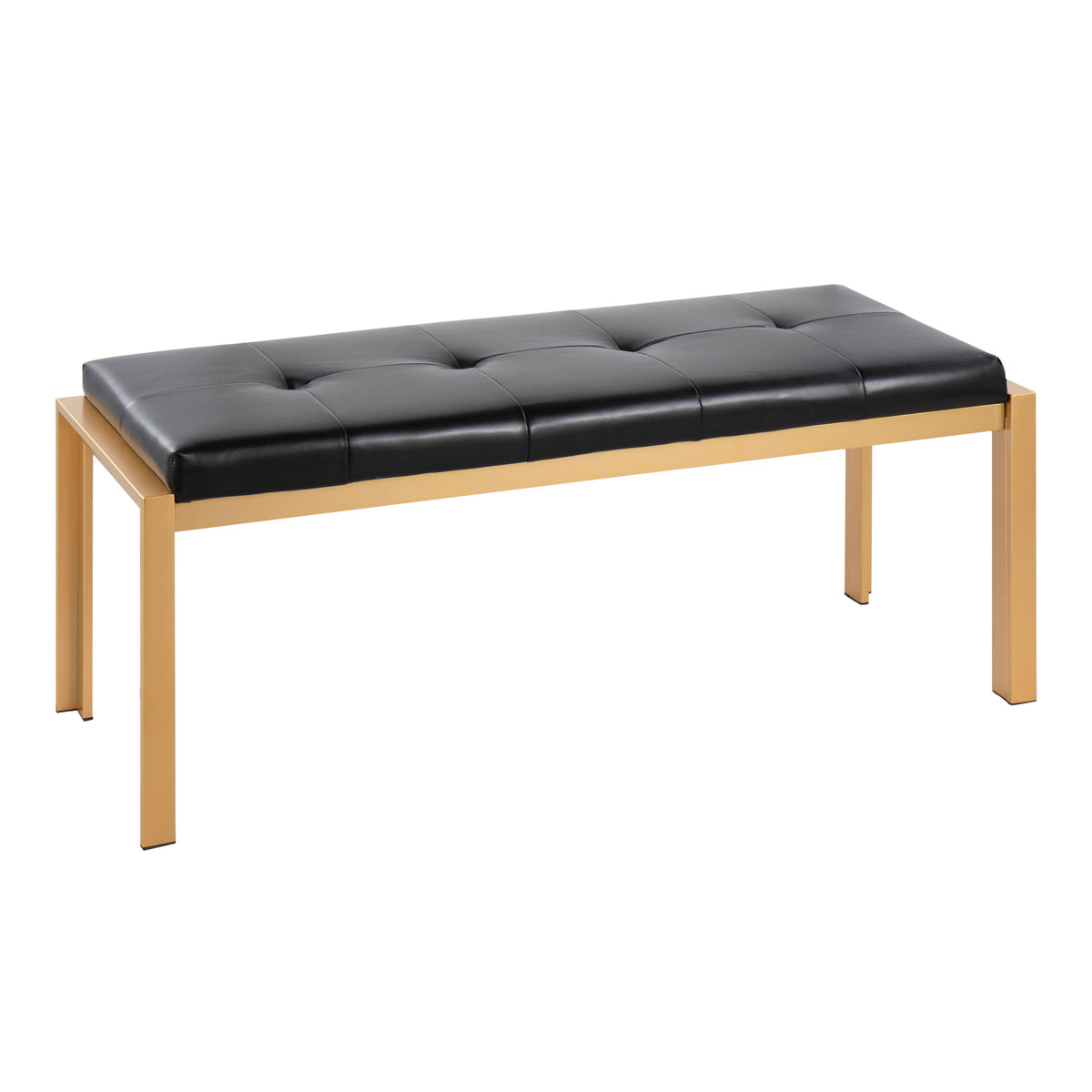 Contemporary Bench in Gold Metal and Black Faux Leather