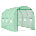 Walk-in Tunnel Greenhouse, 10 x 7 x 7 ft Hoop House Greenhouse Tunnel, Plant Hot House with 4 Nozzles, 26.25 ft Hose, Steel Frame, PE Cover, Roll-up Zipper Door and 6 Windows for Outdoors, Green