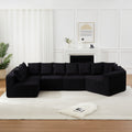 151.6-inch Extra-Large L-Shaped Deep-Seat Modular Sofa Chenille Fabric Sectional Sofa Includes 11 Pillows Curved Recliner Floor-Standing Living Room Sofa No Assembly Required   Black