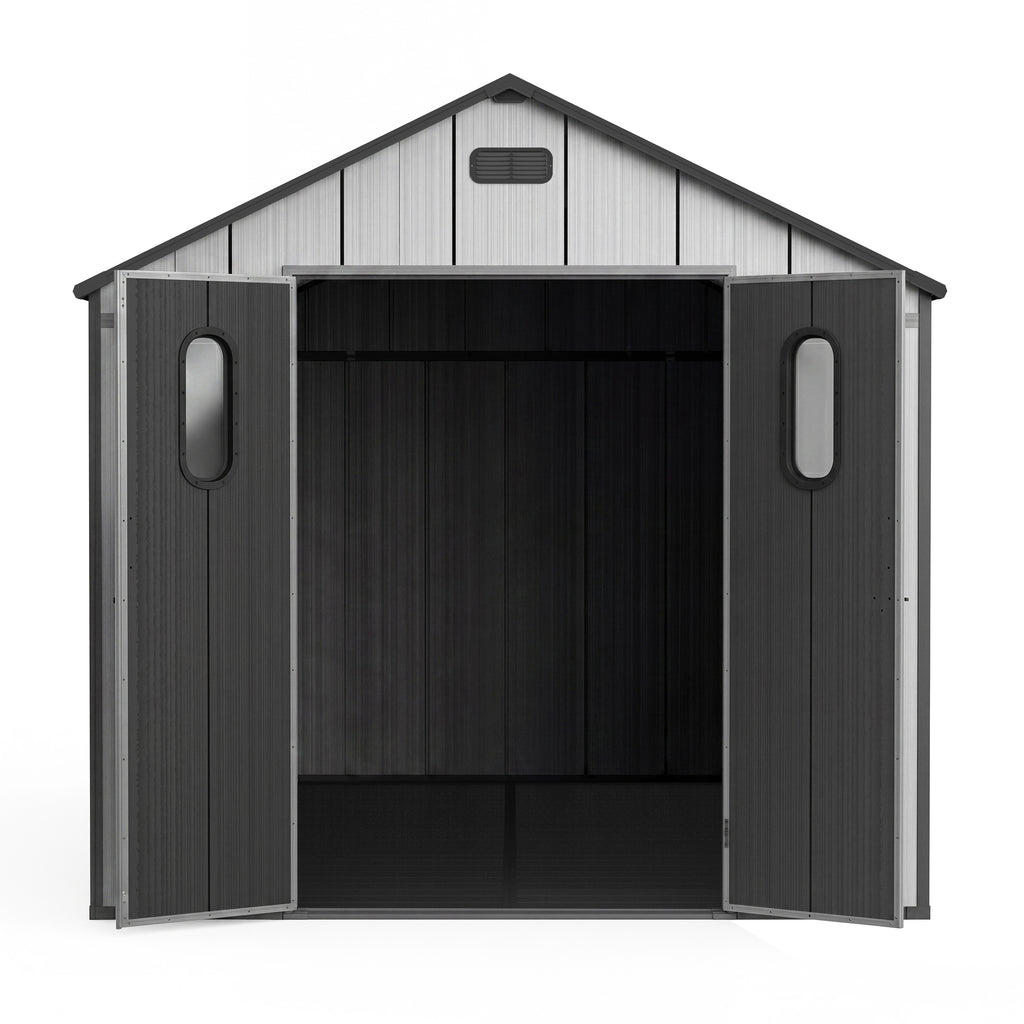 8x16Ft Resin Outdoor Storage Shed with Floor, Plastic Garden Storage Shed, Outside Weatherproof Storage Building for Tools, Bike, Lawn Mower, Patio, Backyard
