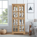 Curio Display Cabinet,Antique Display Cabinet with Glass Doors Adjustable Shelves for Collectibles Four Door Design Vintage Showcase for Home or Office Antique Display Case E26 Bulb Included  OAK
