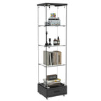Modern Glass Display Cabinet with Drawer , Quick-assembly Antique Cabinet with LED lights, Tempered Glass Bookshelf, 1-Door Storage Case with 4 Shelves for Living Room and Bedroom, black - Eloy Royal