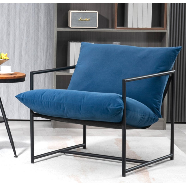 Sleek Modern Velvet Accent Chair, Metal Frame Contemporary Recliner with Deep Seating Cushion for Home Office