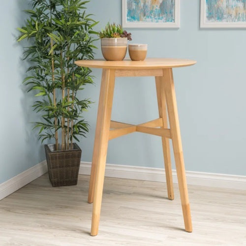 Mid-Century Modern Round Bar Table – 42' High Bar Table with Tapered Legs for Kitchen, Dining Room or Home Bar, Natural Oak