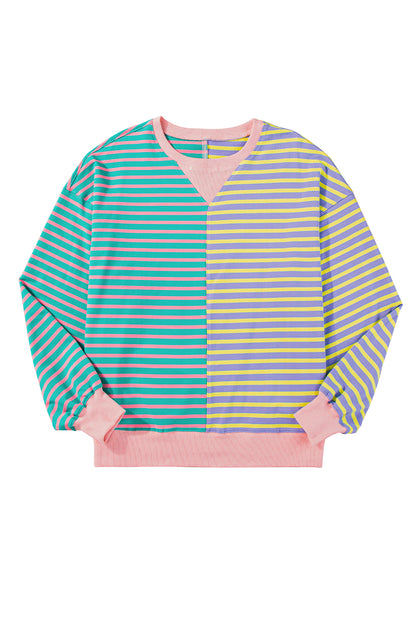 Brown Stripe Colorblock Drop Shoulder Oversize Sweatshirt