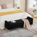 63.4'W Modern Upholstered End of Bed Bench, Wave Channel Tufted Flip-Top Storage Accent Window Footrest Stool with Armrests & Solid Wood Legs For Bedroom Entryway, Dining Room, Living Room, Black