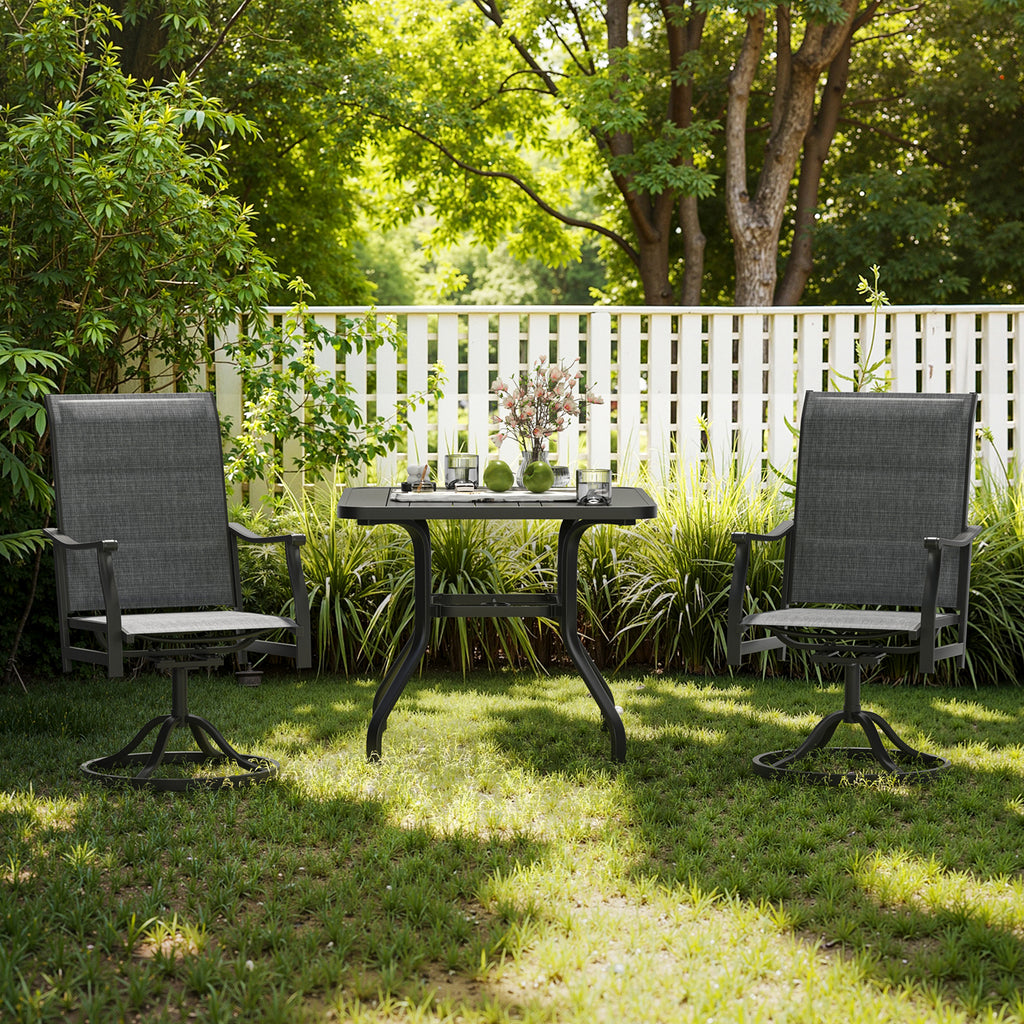 Patio Dining Chairs Set of 2, Swivel Outdoor Patio Chair with Paded Textilene Fabric, All Weather Outdoor Seats Ergonomic Comfort, Perfect Seats for Backyard, Balcony, and Garden