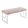 Contemporary Bench in Silver Metal and Beige Leopard Fabric