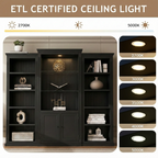 78.75'' Tall 3-Pieces Bookcase, Display Cabinet with 5 Colors Adjustable LED Ceiling Light, Retro style Bookshelves with tempered glass shelves for Living Room, Office, Studio or Workspace, Black - Eloy Royal