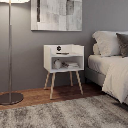 Didi Modern Nightstand with Integrated USB Charging Station, 2-Tier Open Storage Shelves and 4 Legs