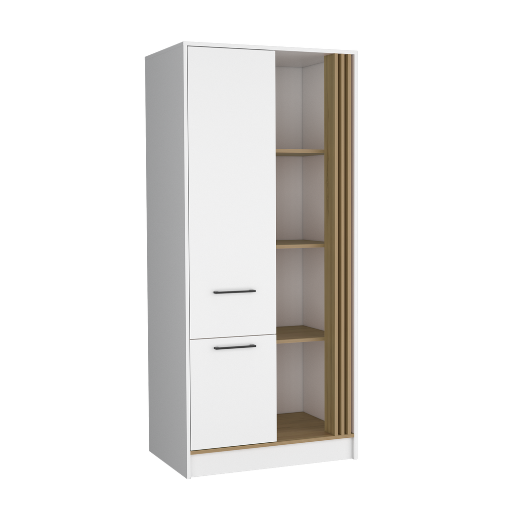 Vance Armoire with One Door for Interior Storage with Hanging Rod, 4 Open Shelves and, One Drawer, Freestanding Wardrobe