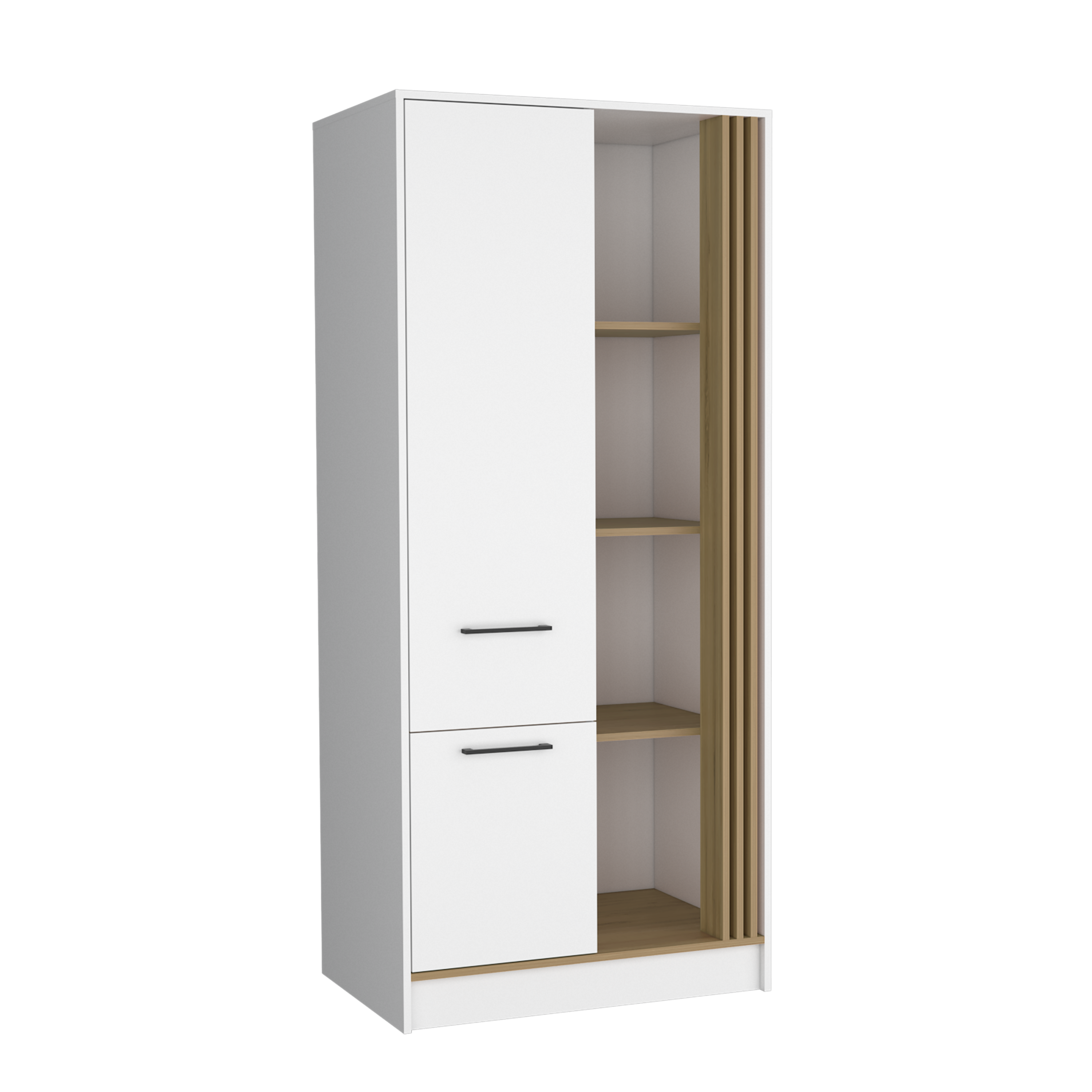 Vance Armoire with One Door for Interior Storage with Hanging Rod, 4 Open Shelves and, One Drawer, Freestanding Wardrobe