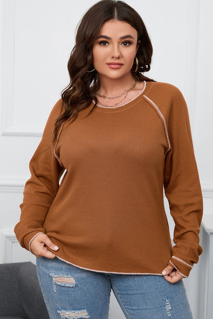 Chestnut Exposed Seam Detail Plus Size Textured Top - Eloy Royal