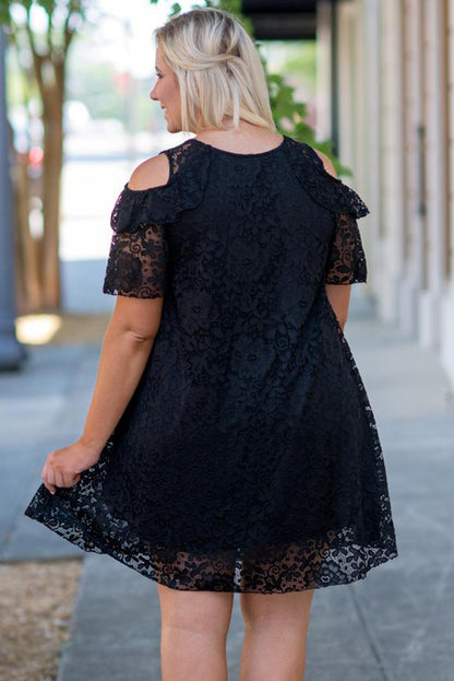 Black Lace Cold Shoulder Plus Size Dress - Eloy Royal