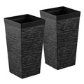 Tall Planters Set of 2, 23 Inch Large Outdoor Taper Planters for Outdoor Indoor Plants, Front Porch Plastic Modern Flower Pots with Casters, Inner Pot & Drainage Holes for Patio, Garden, Black