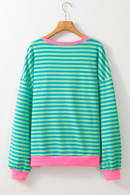 Green Stripe Contrast Edge Oversized Sweatshirt