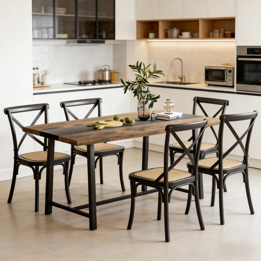 Long Dining Table,Kitchen Table with Large Tabletop and Steel Legs,for Your Home