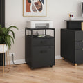 Modern Rolling 2-Drawer File Cabinet with Locking File Drawer, 2 USB Charging Ports & Power Outlet, and Locking Wheels, Black