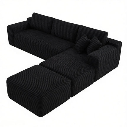 106.5' L-Shaped Corduroy Upholstered 3-Seat Lounge Sofa with Ottoman, Right Hand Facing