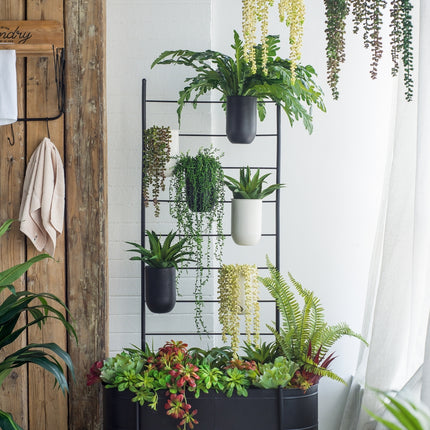 32x14x60' Black Multi-Tiered Plant Stand with Buckets and Trough