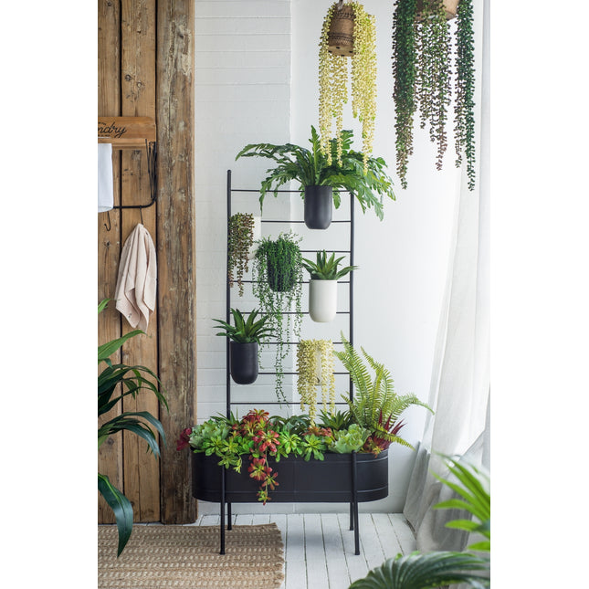 32x14x60' Black Multi-Tiered Plant Stand with Buckets and Trough