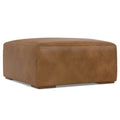 Rex Ottoman in Caramel Brown Kind Leather with Boxy Modern Design, Solid Wood Frame, High-Density Foam Core, 32 x 34 x 16 Inches