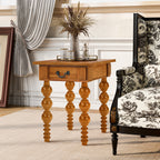 Solid Wood End Table with Drawer, Easy Assembly Vintage Narrow Sofa Side Table for Living Room, Natural