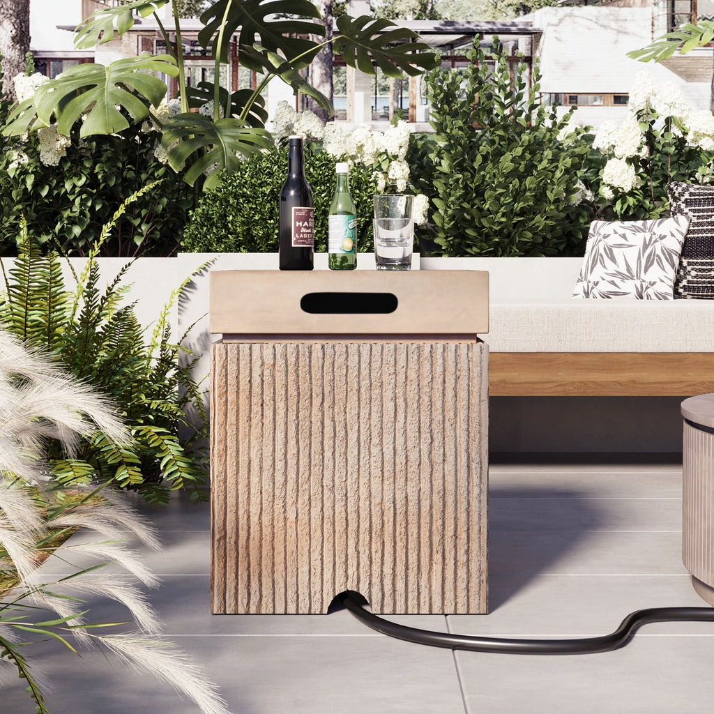U_STYLE 15.75''Outdoor Propane Tank Cover Table with Vertical Slats,MGO Propane Holder Hideaway for 20 lb Gas Tank,Square Top Side Table with Handle Slots,Propane Not Included,Suitable for Patios