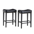 Modern Bar Stool Set, Black Oil Waxed Leather with Brass Nailhead Trim, 25.6-Inch Height, 4-Inch Thick Padded Seat, Heavy-Duty Carbon Steel Legs